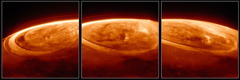 This image provided by NASA shows new details of the auroras on Jupiter captured by the James Webb Space Telescope.
